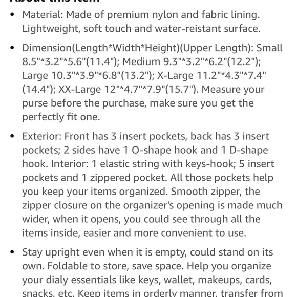 New Vercord Black Premium Nylon XX-Large Purse Organizer Tote - Picture 7 of 9